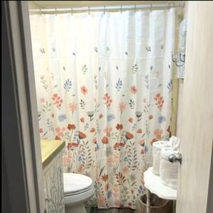 White Multicolor Flower Shower Curtain. 70x72 Inch.